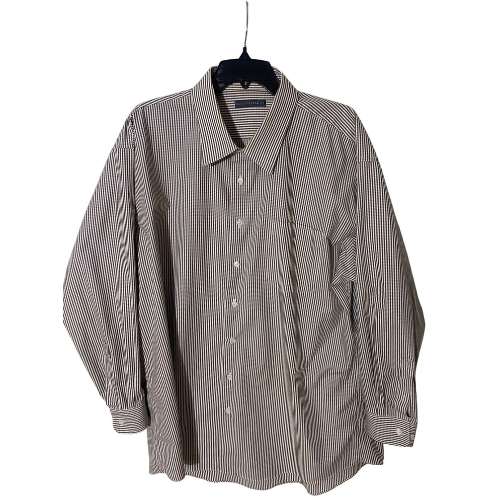 Damon Mens Shirt Size 19 34/35 Brown White Micro Check Long Sleeve